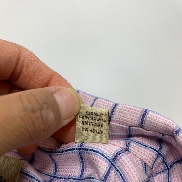 Tommy Bahama Shirt Mens 17 Pink Royal Blue Check Windowpane Cotton Button Up - Picture 7 of 9